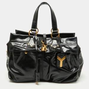 Yves Saint Laurent Black Patent Leather Front Pocket Satchel