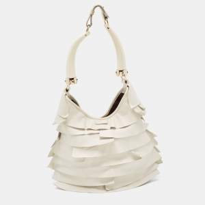 Yves Saint Laurent Ivory Leather St. Tropez Double Horn Hobo