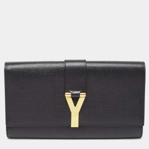 Pre Owned Yves Saint Laurent Black Leather Y-Ligne Clutch