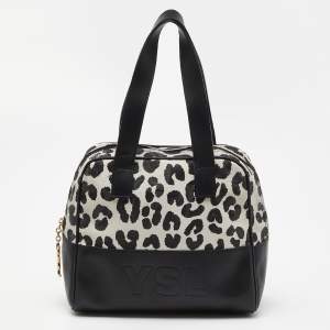 Yves Saint Laurent Black/White Leopard Print Coated Canvas and Leather Satchel