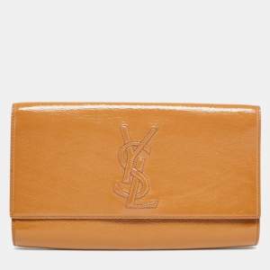 Pre Owned Yves Saint Laurent Beige Patent Leather Belle De Jour Flap Clutch