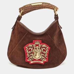 Yves Saint Laurent Dark Brown Suede Mombasa Crest Hobo