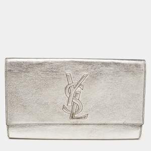 Pre Owned Yves Saint Laurent Silver Leather Belle De Jour Flap Clutch