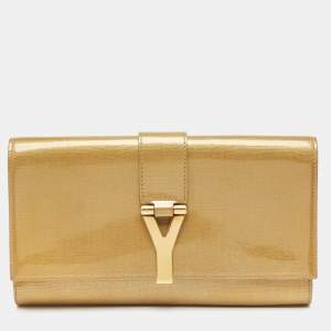 Pre Owned Yves Saint Laurent Gold Leather Large Chyc Clutch