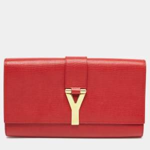 Pre Owned Yves Saint Laurent Red Leather Y-Ligne Clutch