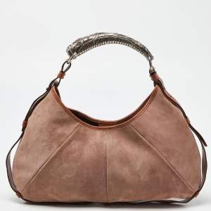 Yves Saint Laurent Old Rose/Brown Suede and Leather Mombasa Horn Hobo