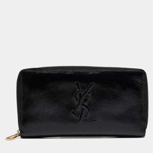 Pre Owned Yves Saint Laurent Black Patent Leather Belle De Jour Zip Around Wallet