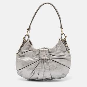 Yves Saint Laurent Metallic Leather Pleated Bow Hobo