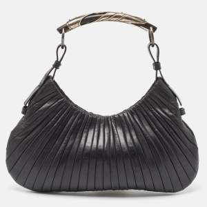 Pre Owned Yves Saint Laurent Black Leather Pleated Mombasa Hobo