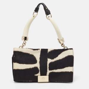 Yves Saint Laurent Black/White Zebra Print Calfhair and Leather Mombasa Double Bag