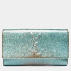 Yves Saint Laurent Blue Patent Leather Belle De Jour Flap Clutch