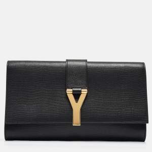 Yves Saint Laurent Black Leather Large Chyc Clutch