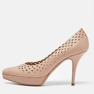 Yves Saint Laurent Pink Cut Out Leather Platform Pumps Size 38.5