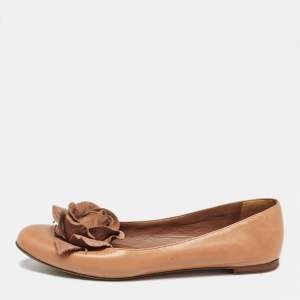 Yves Saint Laurent Brown Leather Rose Applique Ballet Flats Size 38.5