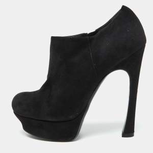 Yves Saint Laurent Black Suede Zip Platform Booties Size 39.5