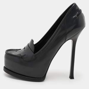 Yves Saint Laurent Grey Leather Tribtoo Platform Loafer Pumps Size 37