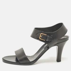 Yves Saint Laurent Black Leather Ankle Strap Sandals Size 38