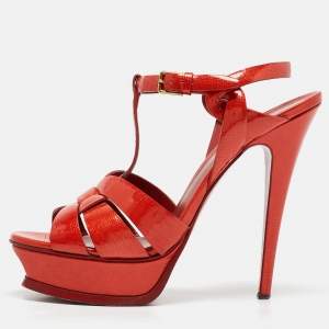 Yves Saint Laurent Red Patent Leather Tribute Platform Sandals Size 39