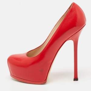 Yves Saint Laurent Red Leather Tribtoo Platform Pumps Size 38.5