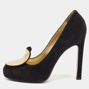 Yves Saint Laurent Black Suede Round Toe Pumps Size 39