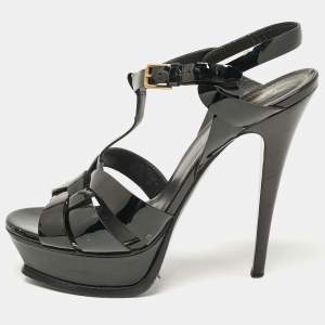 Yves Saint Laurent Black Patent Leather Platform Sandals Size 38