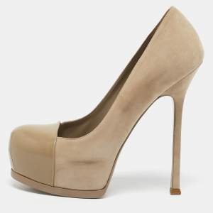 Yves Saint Laurent Beige Suede and Leather Tribtoo Pumps Size 39