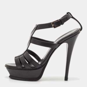 Saint Laurent Black Leather New Riveg Platform Sandals Size 36