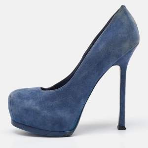 Yves Saint Laurent Blue Suede Tribtoo Platform Pumps Size 36.5