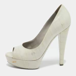 Yves Saint Laurent Grey Eel Leather Peep Toe Pumps Size 36