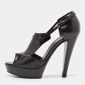 Yves Saint Laurent Black Leather T-Strap Platform Sandals Size 36