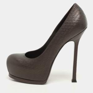 Yves Saint Laurent Brown Python Embossed Leather Tribtoo Platform Pumps Size 36