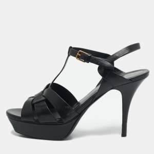 Yves Saint Laurent Black Leather Tribute Platform Sandals Size 40