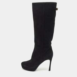 Yves Saint Laurent Black Suede Knee Length Boots Size 39