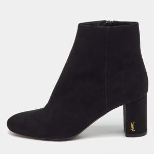 Saint Laurent Black Suede Loulou Zip Ankle Length Boots Size 36