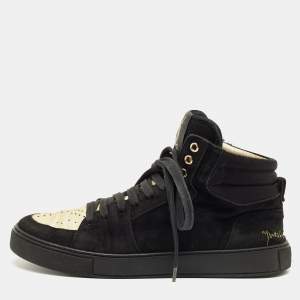 Pre Owned Yves Saint Laurent Black Leather and Suede High Top Sneakers Size 39