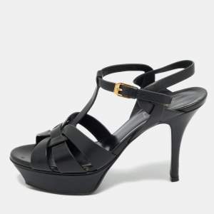 مملوكة مسبقًا Yves Saint Laurent Tribute Size 37 Black Leather Platform Sandals
