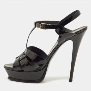 مملوكة مسبقًا Yves Saint Laurent Tribute Size 41 Black Patent Leather Platform Sandals