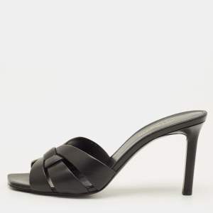 Pre Owned Yves Saint Laurent Tribute Size 39 Black Leather Slide Sandals