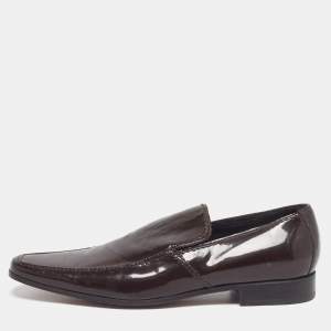 Pre Owned Yves Saint Laurent Size 40 Dark Brown Patent Leather Slip On Loafers