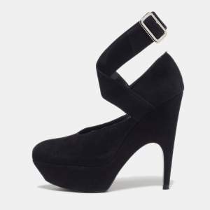 Pre Owned حذاء كعب عالي سان لوران جانيس سويدي أسود بمقدمة مدببة ونعل سميك مقاس 38.5