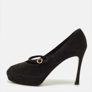 Pre Owned Yves Saint Laurent Size 39.5 Black Suede Platform Pumps