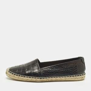 مملوكة مسبقًا Yves Saint Laurent Cassandre Size 40 Black Croc Embossed Leather Espadrille Loafers