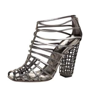 Pre Owned Yves Saint Laurent Metallic Grey Strappy Cage Sandals Size 36