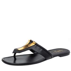 Pre Owned Yves Saint Laurent Black Leather Ycon Thong Flat Sandals Size 39