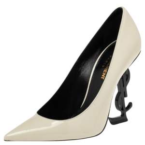 Pre Owned Yves Saint Laurent Cream Patent Leather Pointed Toe Opyum Pumps  Size 36