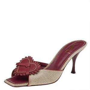 Pre Owned Yves Saint Laurent Canvas And Leather Heart Open Toe Sandals Size 38