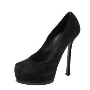 Pre Owned Saint Laurent Paris Black Leather Tribtoo Platform Pumps Size 37.5