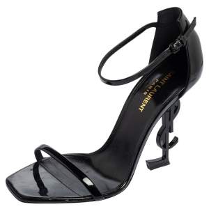 Pre Owned Yves Saint Laurent Black Patent Leather Opyum Sandals Size 39