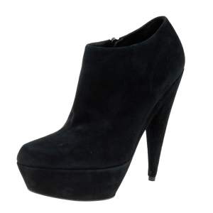 Yves Saint Laurent Black Suede Platform Ankle Boots Size 40