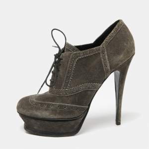  Yves Saint Laurent Grey Suede Janis Booties Size 39.5